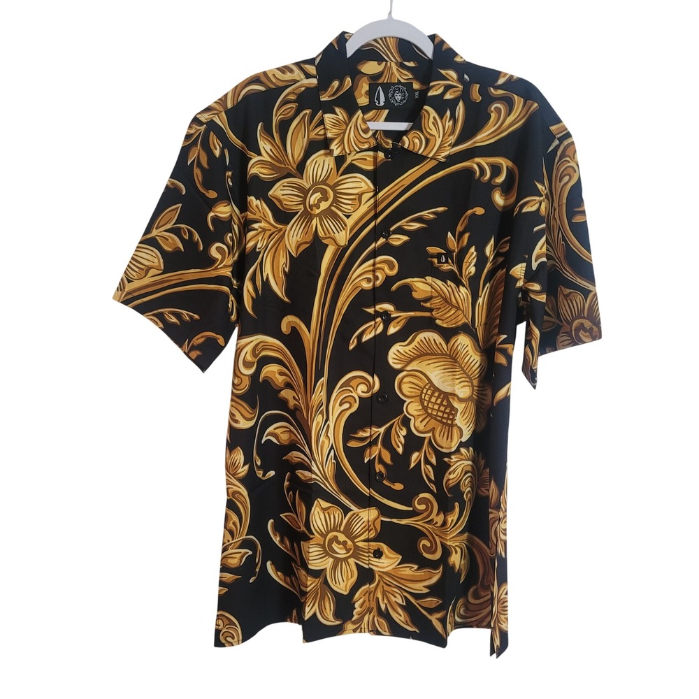 Tachuntfish Baroque Mojito Mens XXL Black Gold Floral‎ Button Down Shirt NEW